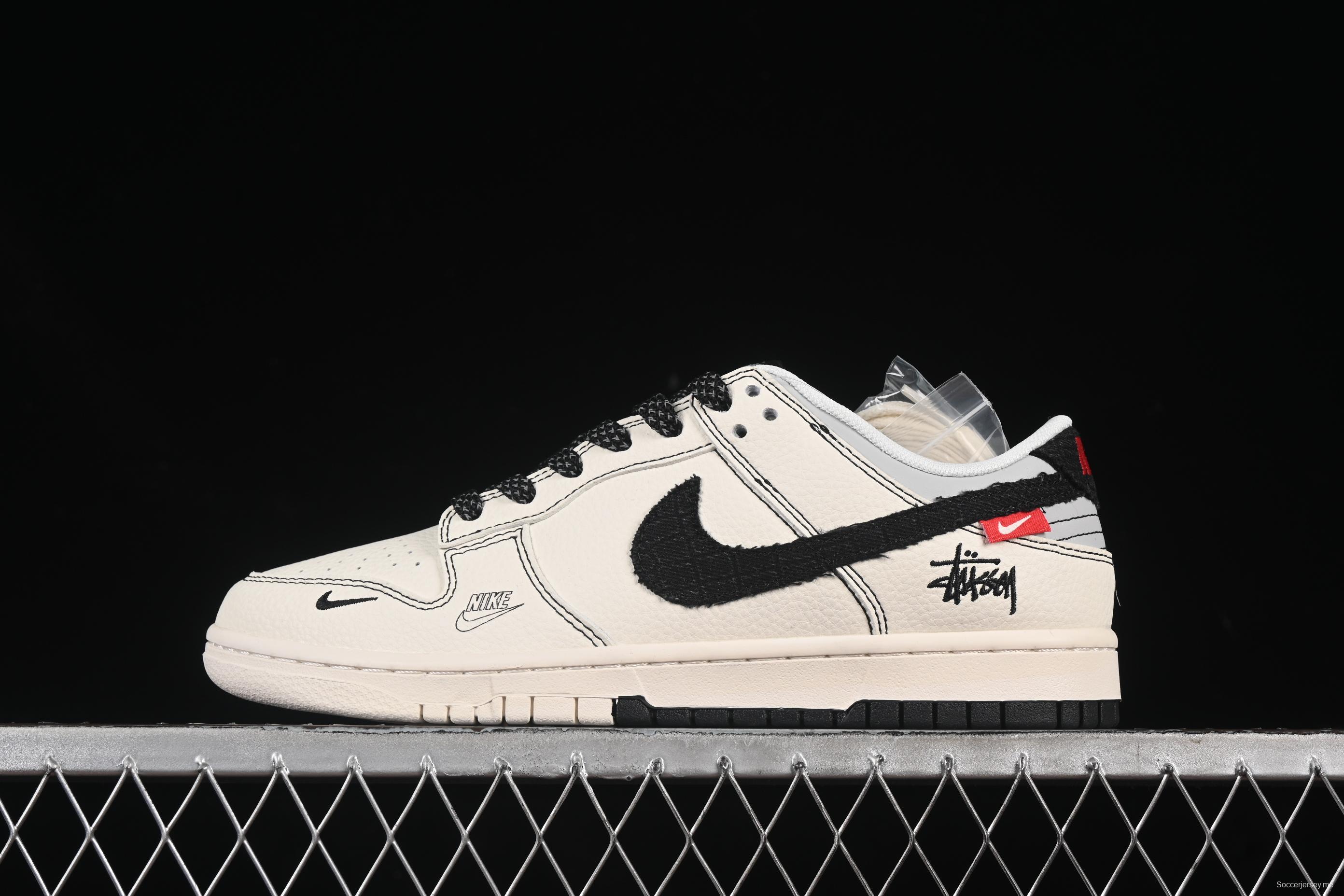 Nike SB Dunk Low Stussy Collaboration Dual-Tone Black Canvas Anniversary Custom Low-Top Casual Skate Shoes - ZH2598-266