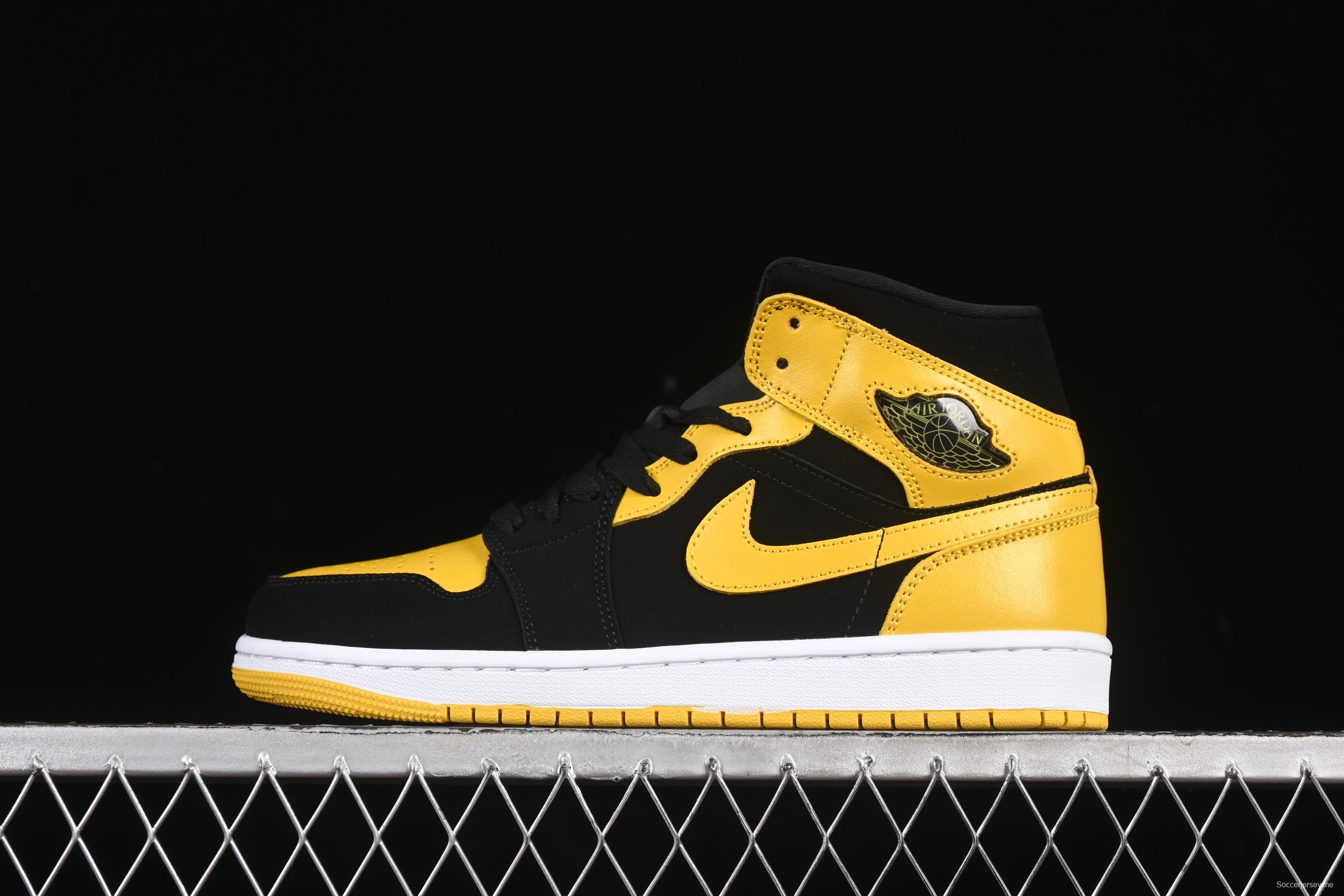 Nike Air Jordan 1 Mid AJ1 Black Yellow Mid-Top Casual Sneakers - HJ6654-071