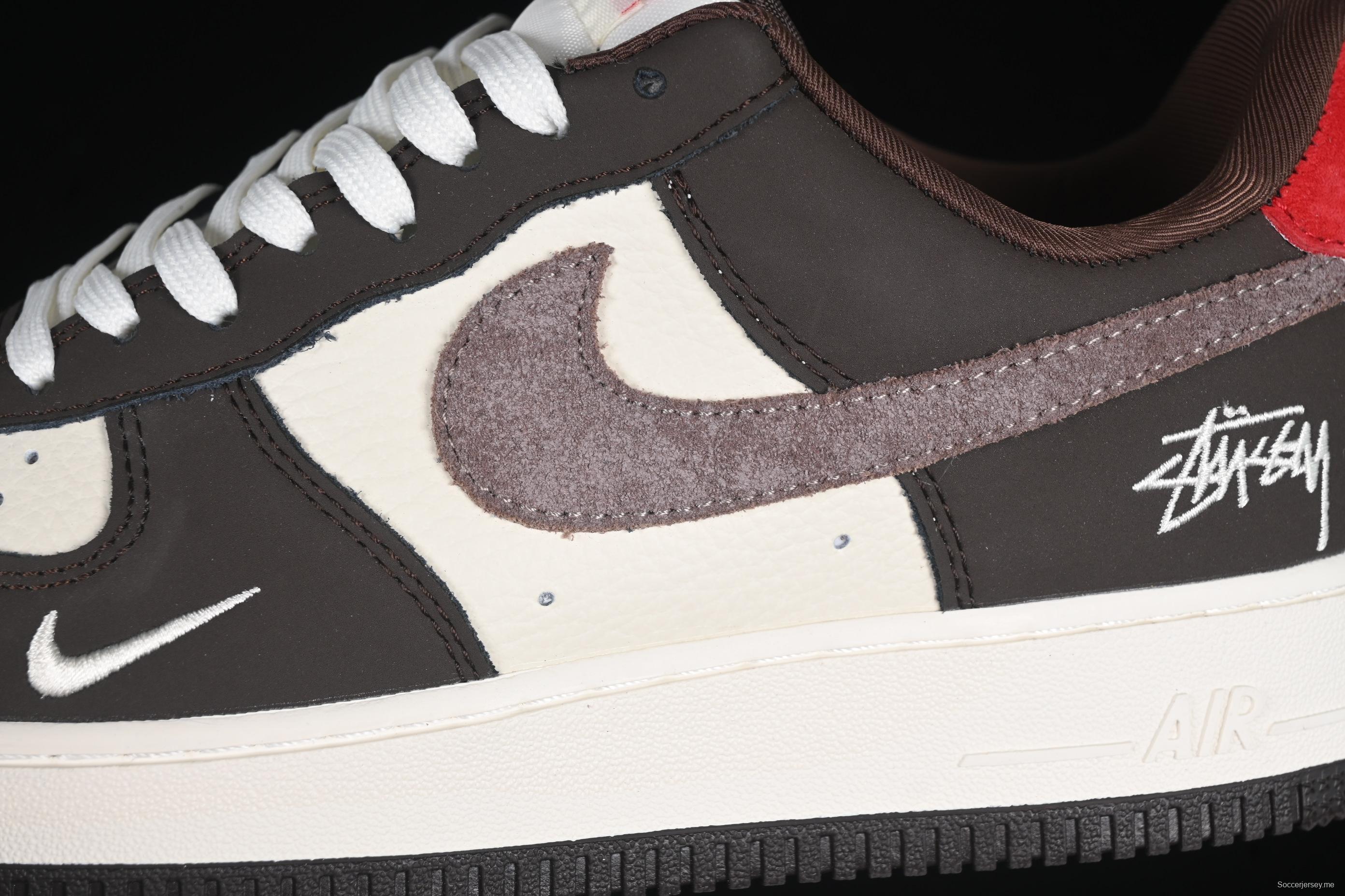 Nike Air Force 1 '07 Low Stussy Collaboration Red Tail Chocolate Low-Top Casual Sneakers - KK1988-057