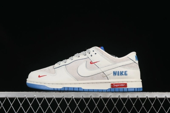 حذاء تزلج نايك SB Dunk Low Anniversary التعاون الثلاثي المخصص للذكرى السنوية باللون الكريمي الأبيض والأزرق ذو نعل أزرق منخفض التزلج الكاجوال - SC9207-411