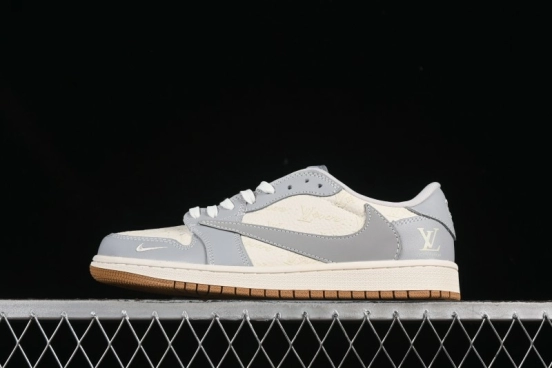 حذاء نايك ترافيس سكوت x Fragment Design x Air Jordan 1 OG Low OG SP AJ1 LV Collaboration باللون الرمادي الأبيض والصمغ - XS2024-057