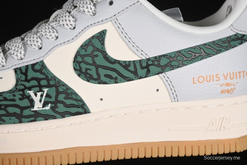 حذاء نايك اير فورس 1 '07 منخفض من نايك اير فورس 1 '07 LV Collaboration Green Stone Grain Gum Sole Sneakers Casual Sole - ZH2598-306