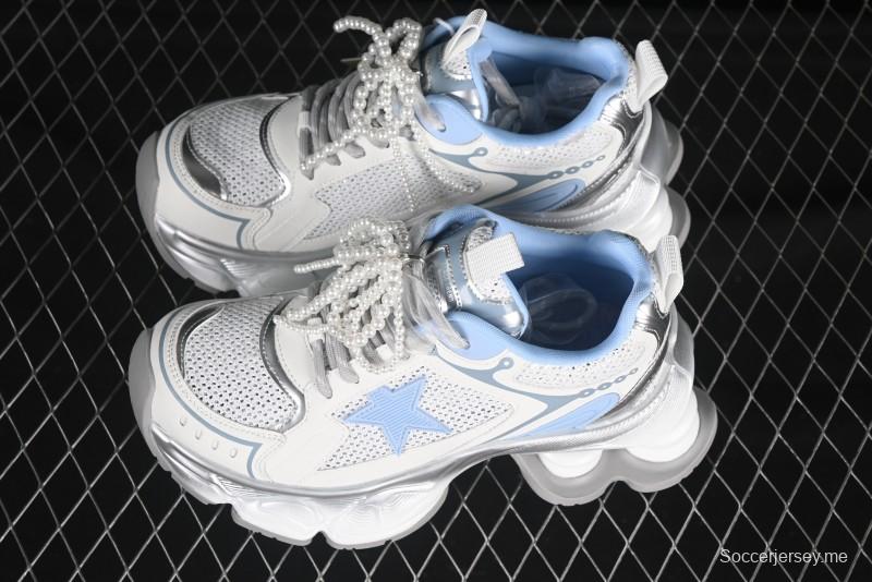 GG-CC حذاء أبي مجوف بأربطة من نفس الطراز مع زيادة ارتفاع مخفي 5 سم - G25X269 أبيض أزرق