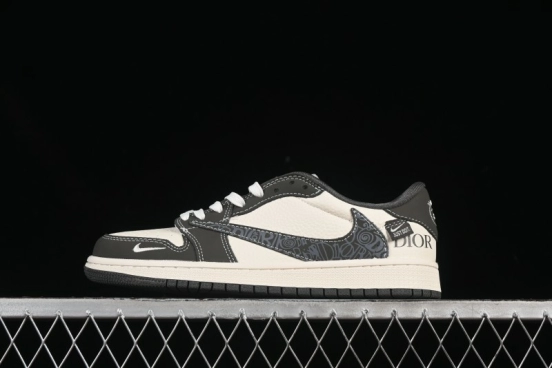 حذاء نايك ترافيس سكوت x Fragment Design x Air Jordan 1 OG Low OG SP AJ1 Dior Collaboration حذاء رياضي كاجوال منخفض السقف باللون البيج - XS2024-039