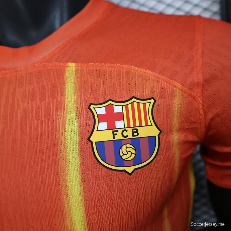إصدار اللاعب 25/26 قميص نادي برشلونة برتقالي مع قميص متدرج اللهب