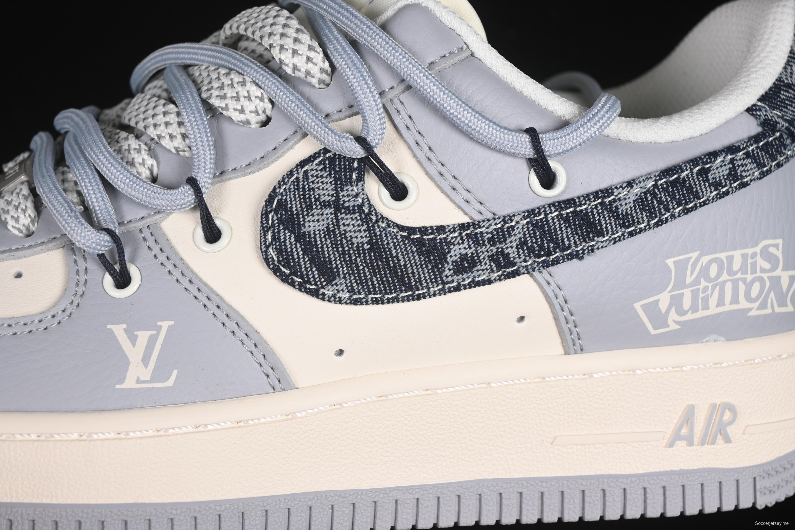 Nike Air Force 1'07 Low LV Collaboration Grey Blue Canvas Lace-Up Casual Sneakers - DM6868-099