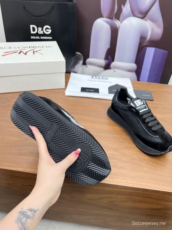 2025 Unisex Dolce & Gabbana Black Mesh Suede PU Sole Sneakers LY00300