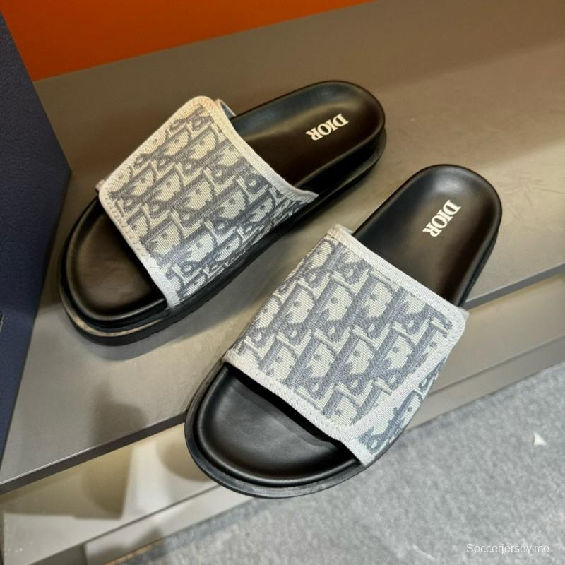 2024 Dior Black Grey Fabric Slippers MJ00180