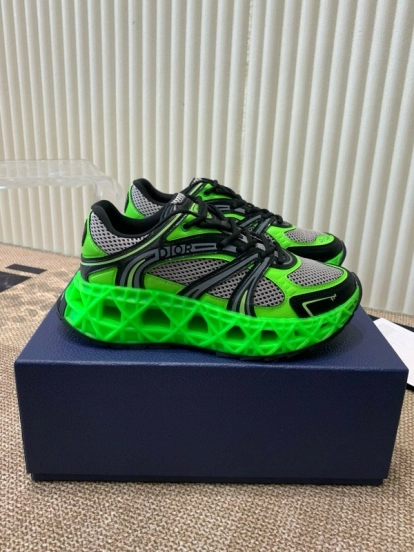 2024 Unisex Dior Green Black Leather Mesh Sneakers MJ00400