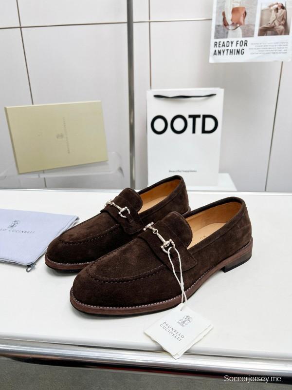 2024 Men Brunello Cucinelli Brown Suede Leather Loafers