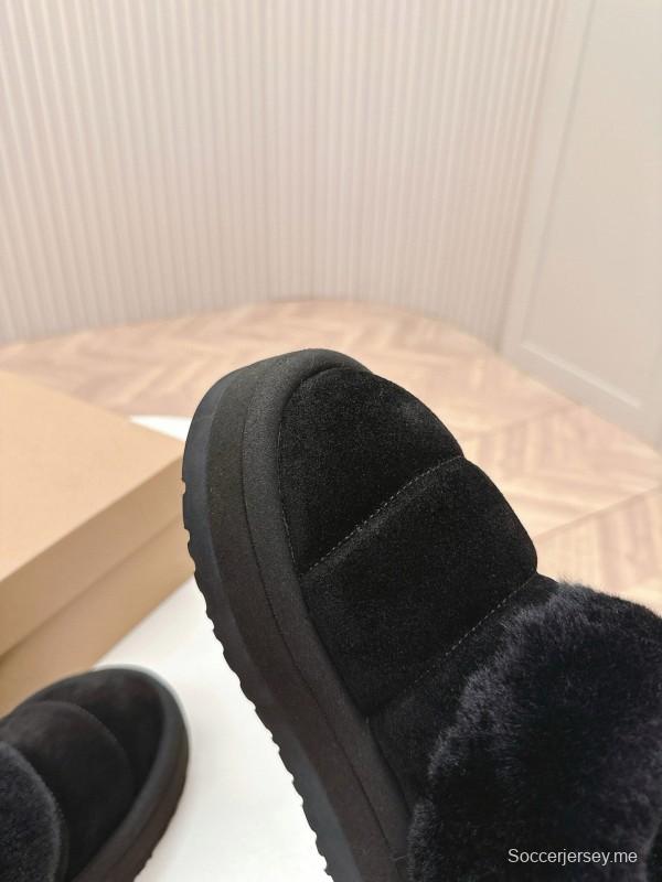 2024 UGG Black Suede Sheepskin Slippers