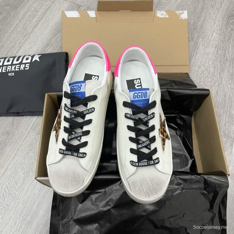 2025 Women GGDB White Pink Leopard Print Leather Sneakers