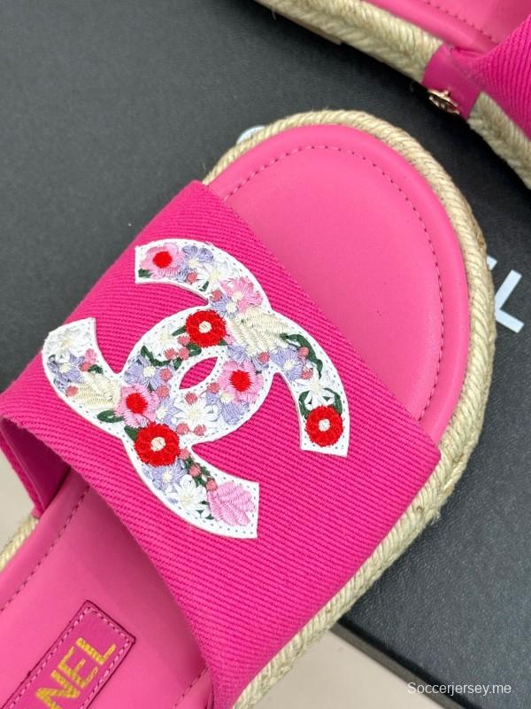 2025 Slippers Chanel Pink Canvas Espadrille Double C KFY00230