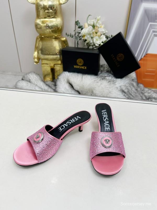 2025 Women VERSACE Pink Leather Sandals MJ00230