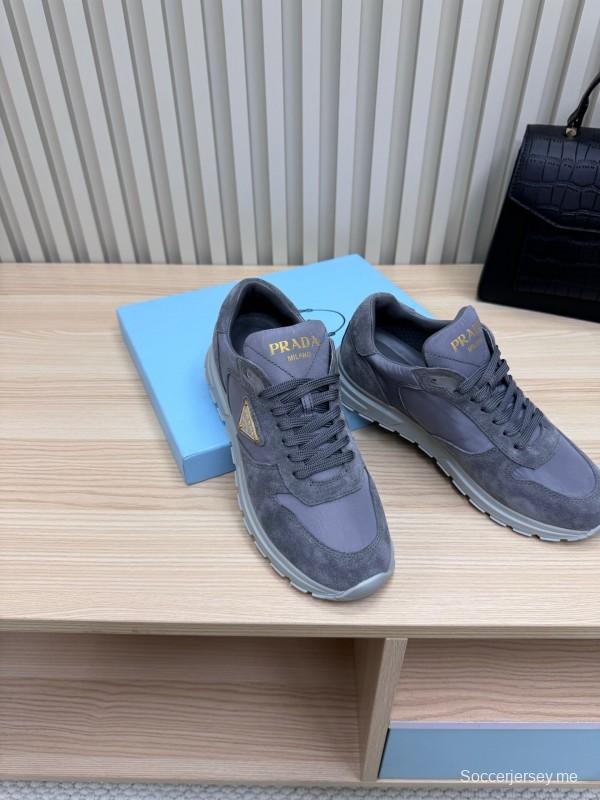 2025 Women Prada Grey Suede Leather Sneakers LY00300