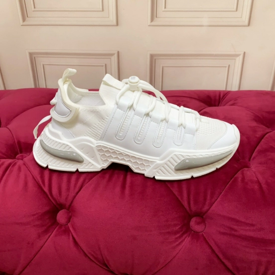 2025 Unisex Dolce & Gabbana White Mesh Leather Sneakers LY00340