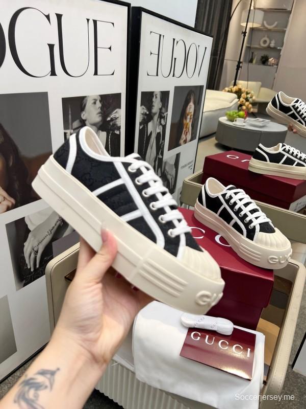 2025 Women Gucci Black White Canvas Platform Sneakers LY00270