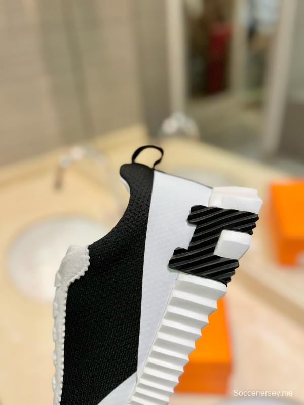 2024 Unisex Hermès Black White Imported Silk Calf Suede Sneakers MJ00320