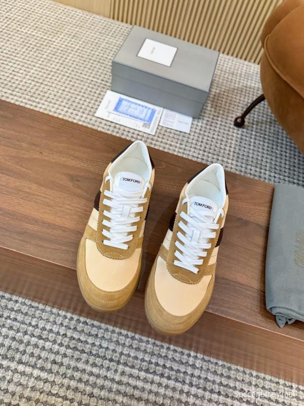 2025 Men TOM FORD Beige Brown Suede Leather Sneakers LY00360