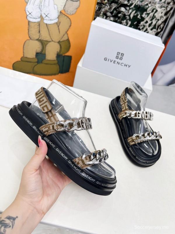2025 Women GIVENCHY Brown Black Leather Chain Sandals LY00260
