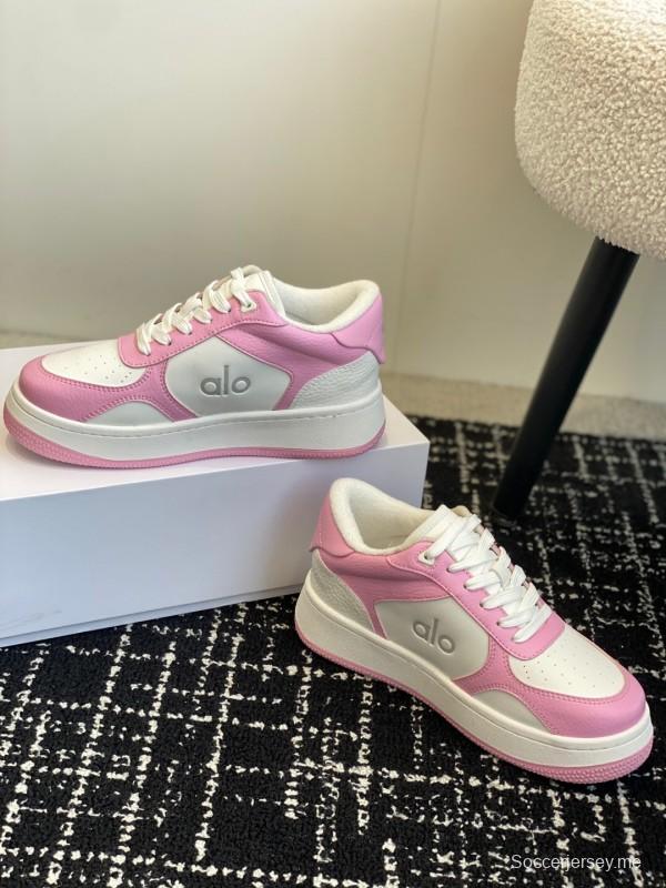 2025 Women Alo White Pink Leather Sneakers KFY00280