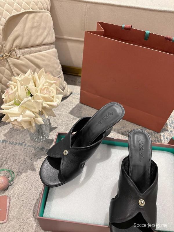 2025 Women Le Parmentier Black Leather Slippers LY00300