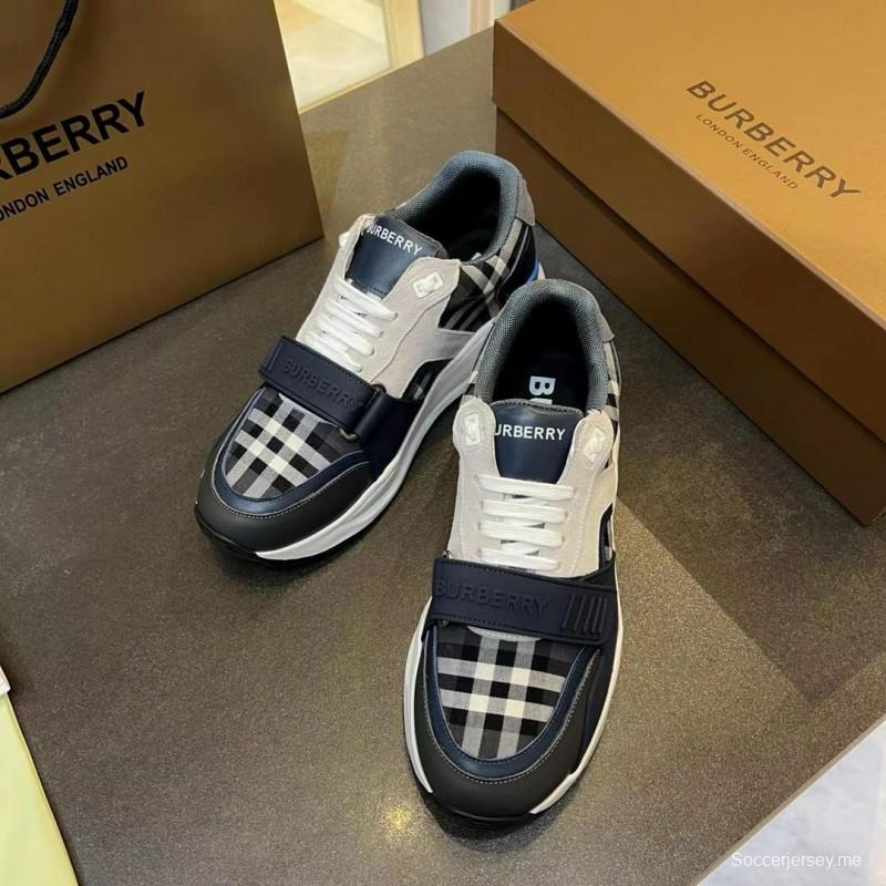 2025 Unisex Burberry Black White Beige Suede Leather Cotton Sneakers Vintage Check MJ00360