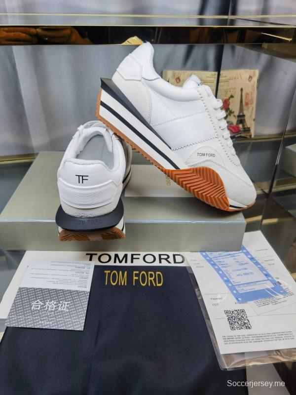 2025 Unisex TOM FORD White Leather Suede Sneakers LY00360(F)/LY00370(M)