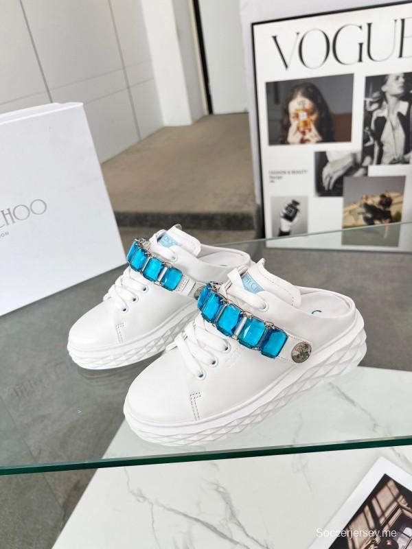 2025 Women Jimmy Choo White Blue Leather Sneakers LY00350