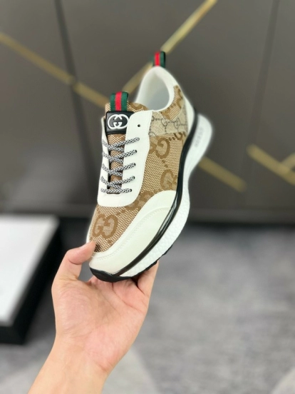 2024 Men Gucci Beige White Canvas Leather Casual Shoes MJ00260