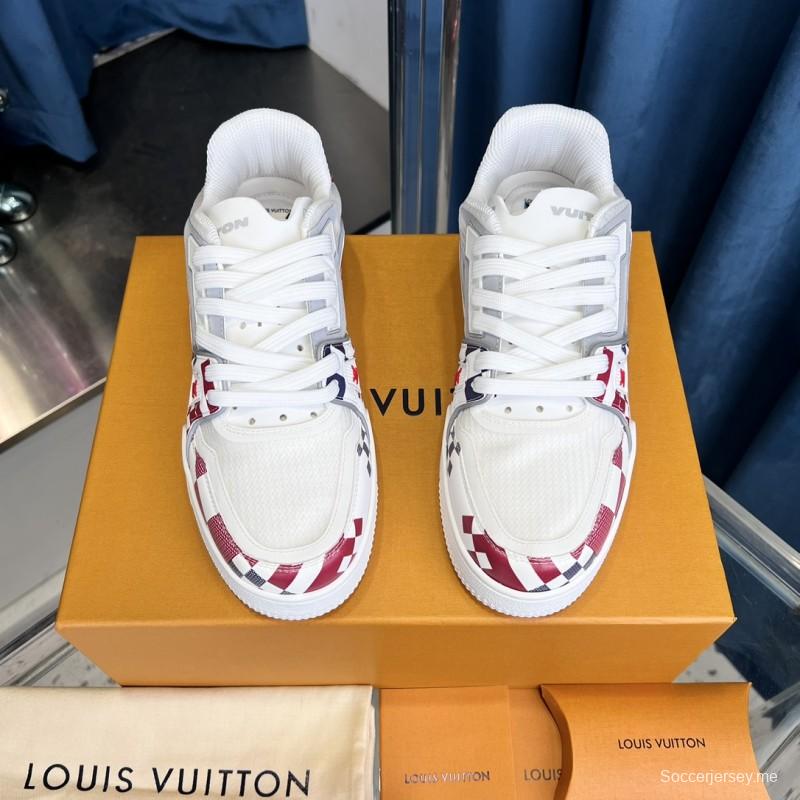 2025 Unisex Louis Vuitton White Red Blue Leather LV Trainer