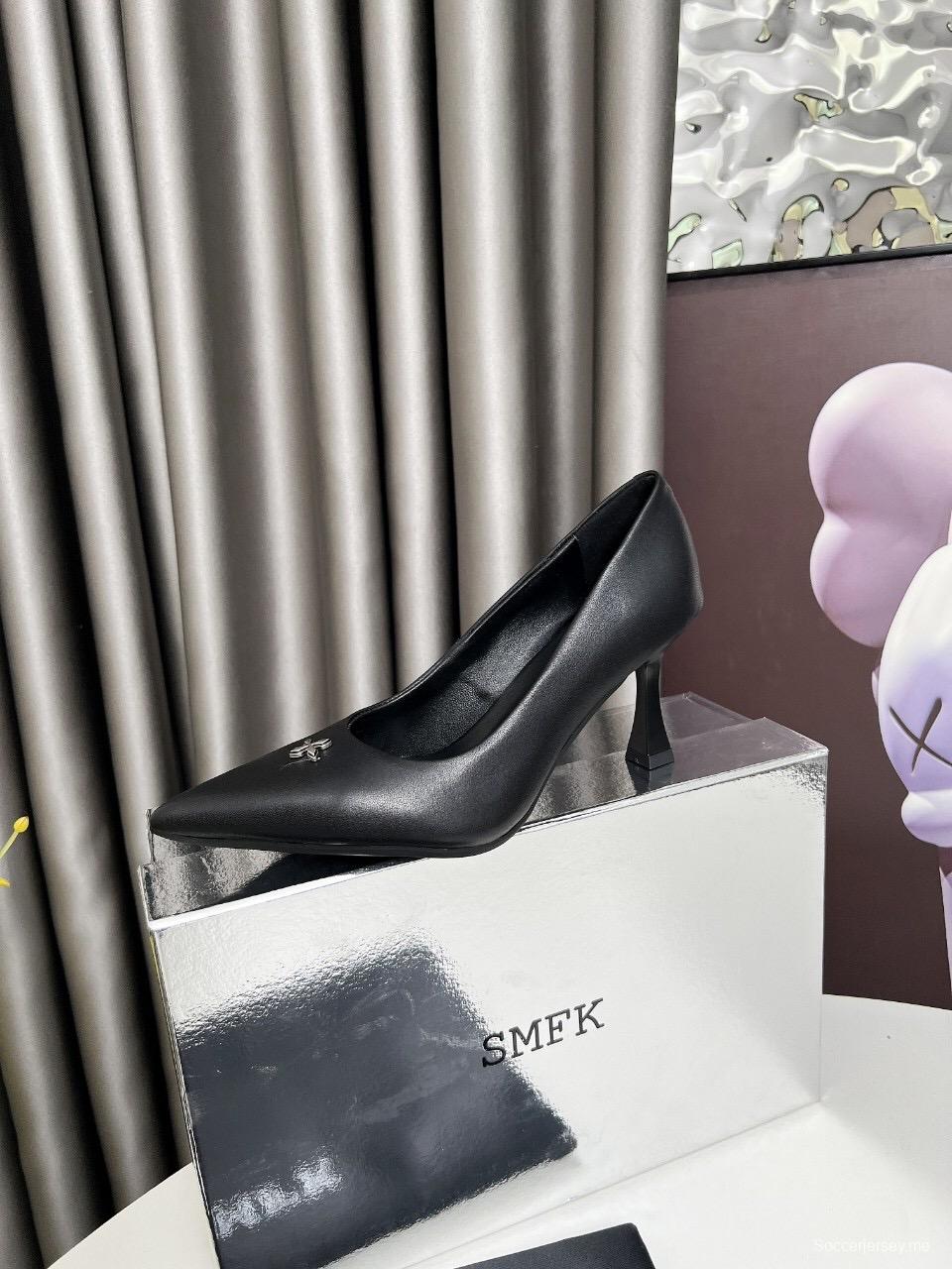 2025 Women SMFK Black Leather Heels LY