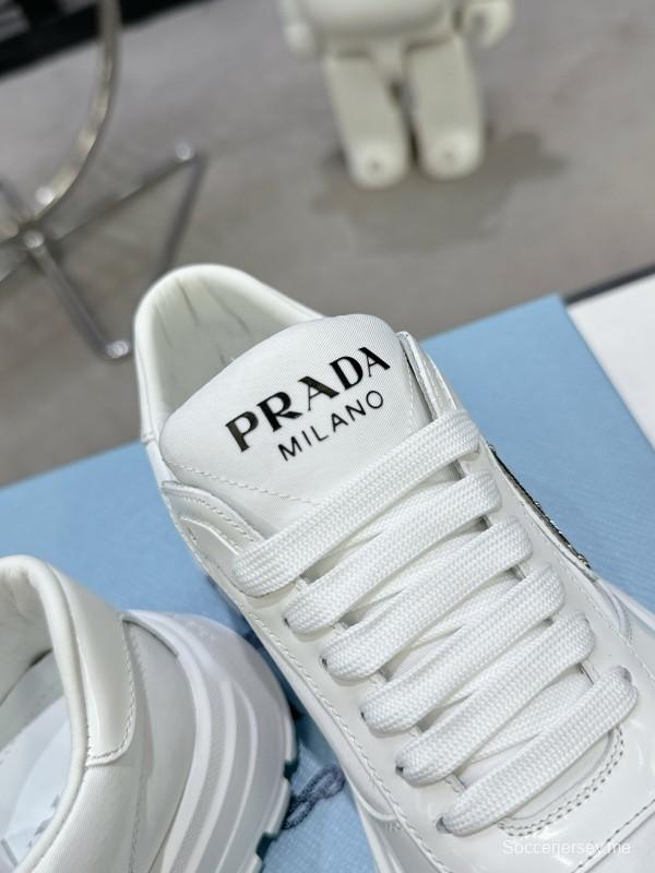 2025 Women Prada White Leather Sneakers