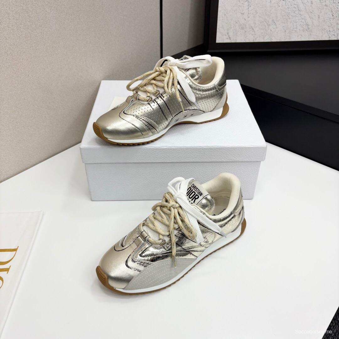 2025 Women Dior Silver Leather Running Shoes LY00300