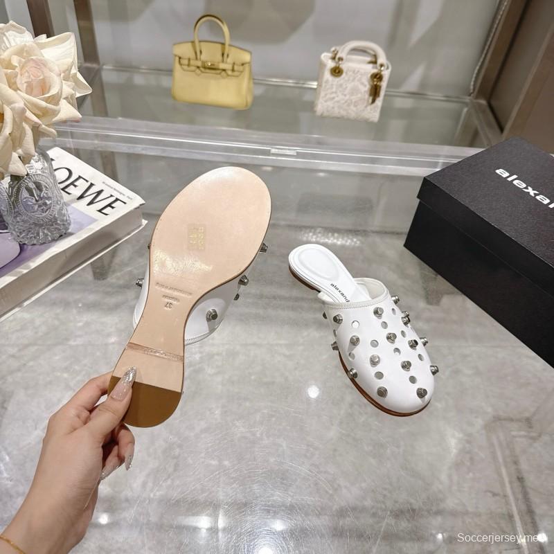 2025 Slippers Alexander Wang White Leather Studded LY00310