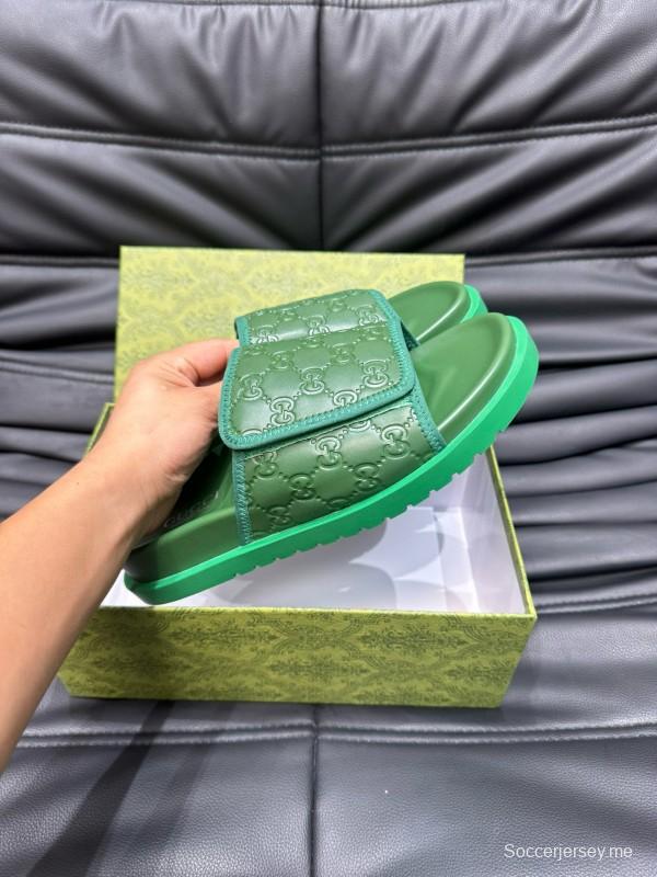 2024 Slippers Gucci Green Leather Slippers MJ00200
