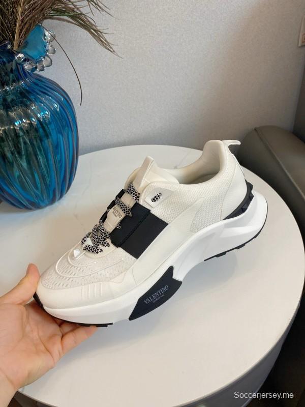 2024 Unisex Valentino White Black Leather Mesh Sneakers 