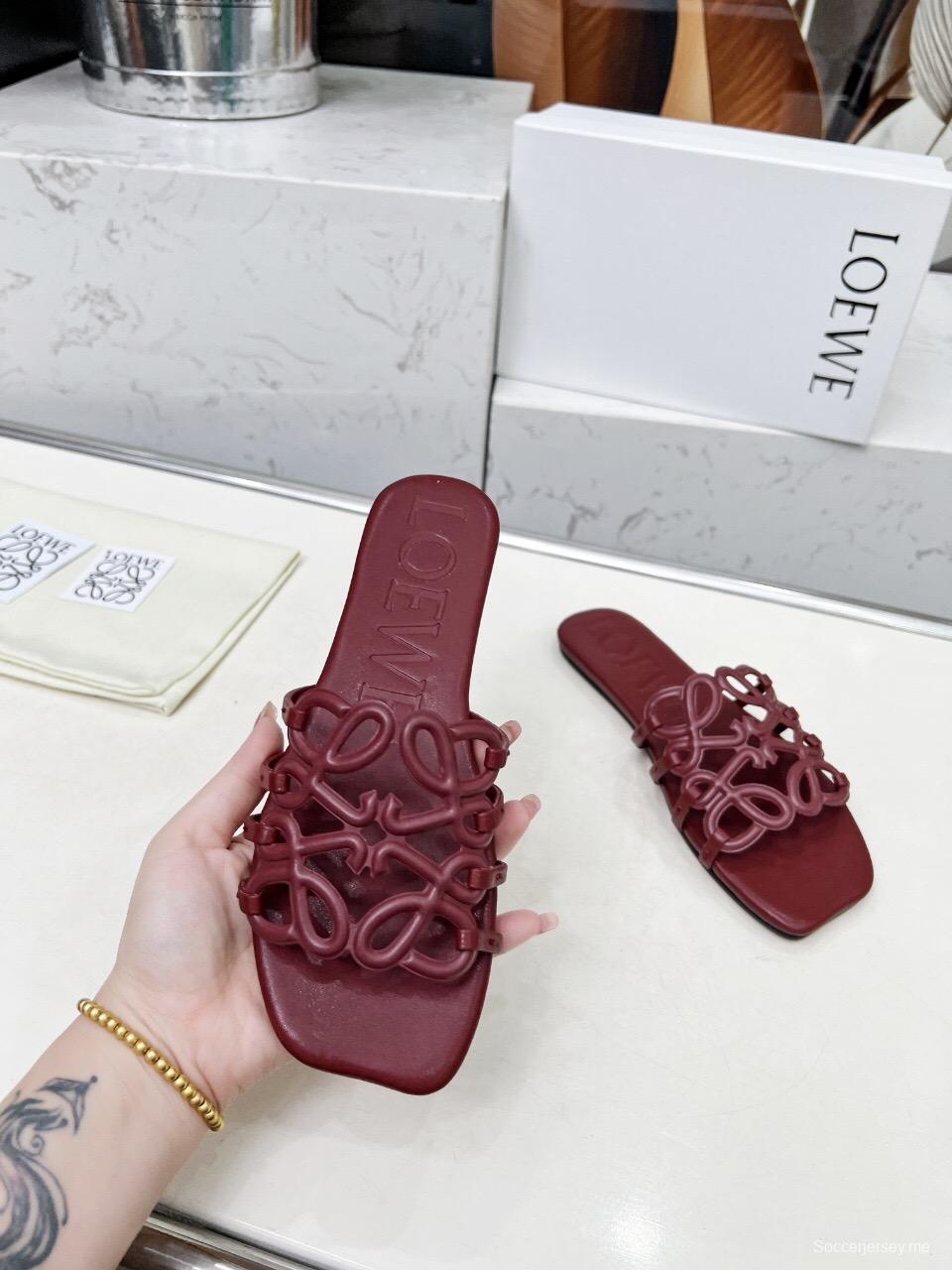2025 Loewe Burgundy Leather Slippers