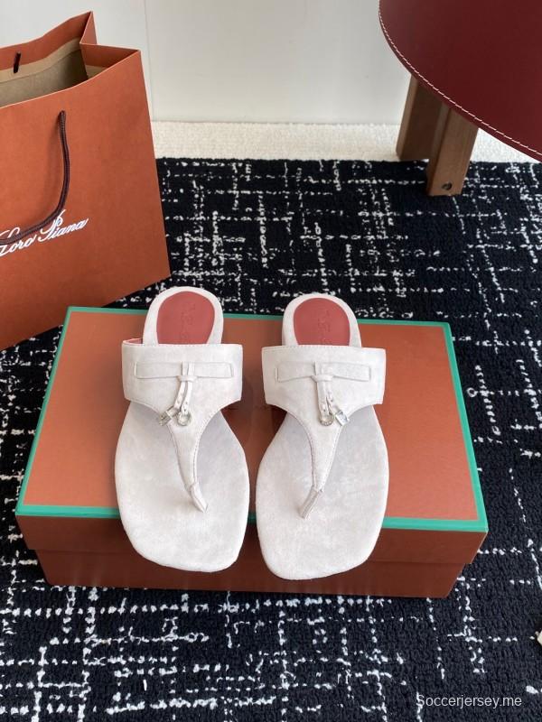 2025 Women Le Parmentier White Suede Thong Sandals KFY00280