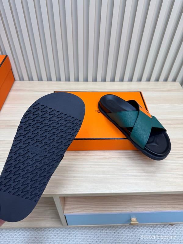2025 Slippers Hermès Green Orange Leather