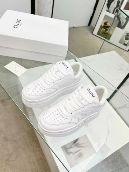 2025 Women CELINE White Leather Sneakers