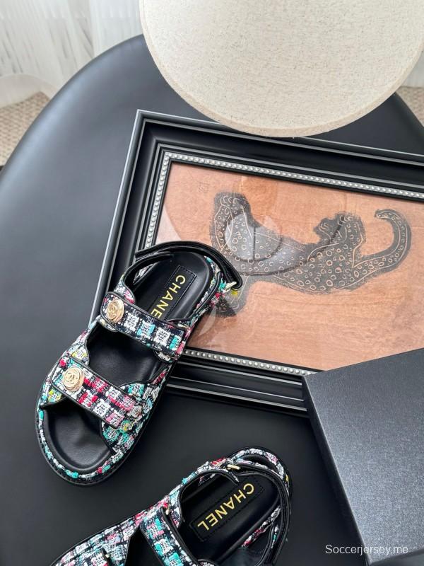 2025 Women Chanel Multicolor Fabric Sandals LY00320