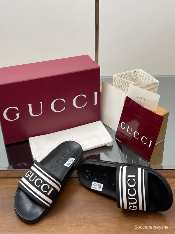 2025 Gucci Black White Rubber Slippers LY00175