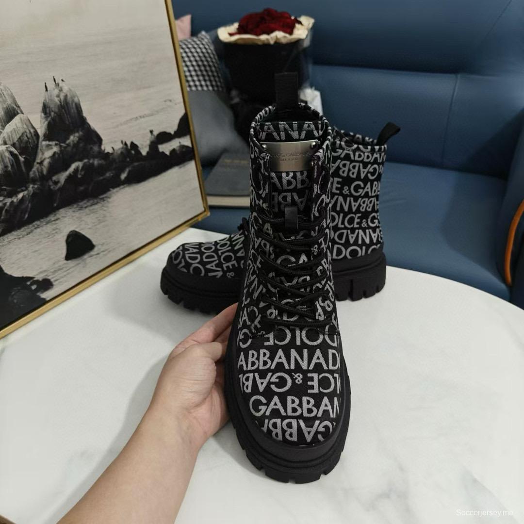 2024 Unisex Dolce & Gabbana Black Printed Leather Boots MJ00360