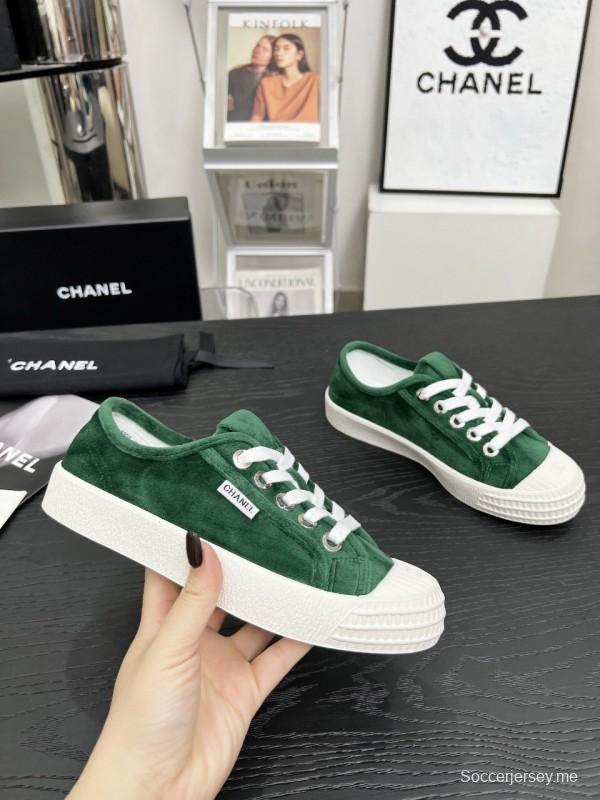 2025 Women Chanel Green Suede Sneakers LY00230