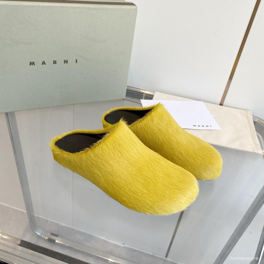 2024 Unisex Marni Yellow Horsehair Leather Mules MJ00320