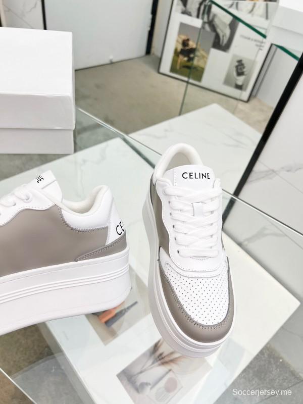 2025 Women Celine White Grey Leather Block Triomphe Sneakers LY00270