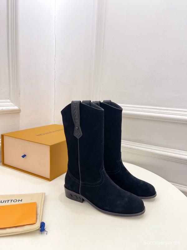 2024 Women Louis Vuitton Black Suede Boots MJ00440