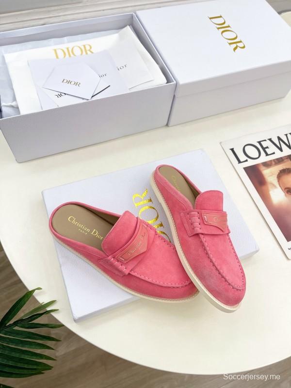 2025 Women Dior Pink Suede Loafers Slip-on Casual Handmade Stylish LY00360(F)