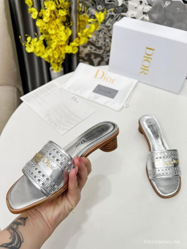 2025 Women Dior Silver Leather Slide Heels LY00210